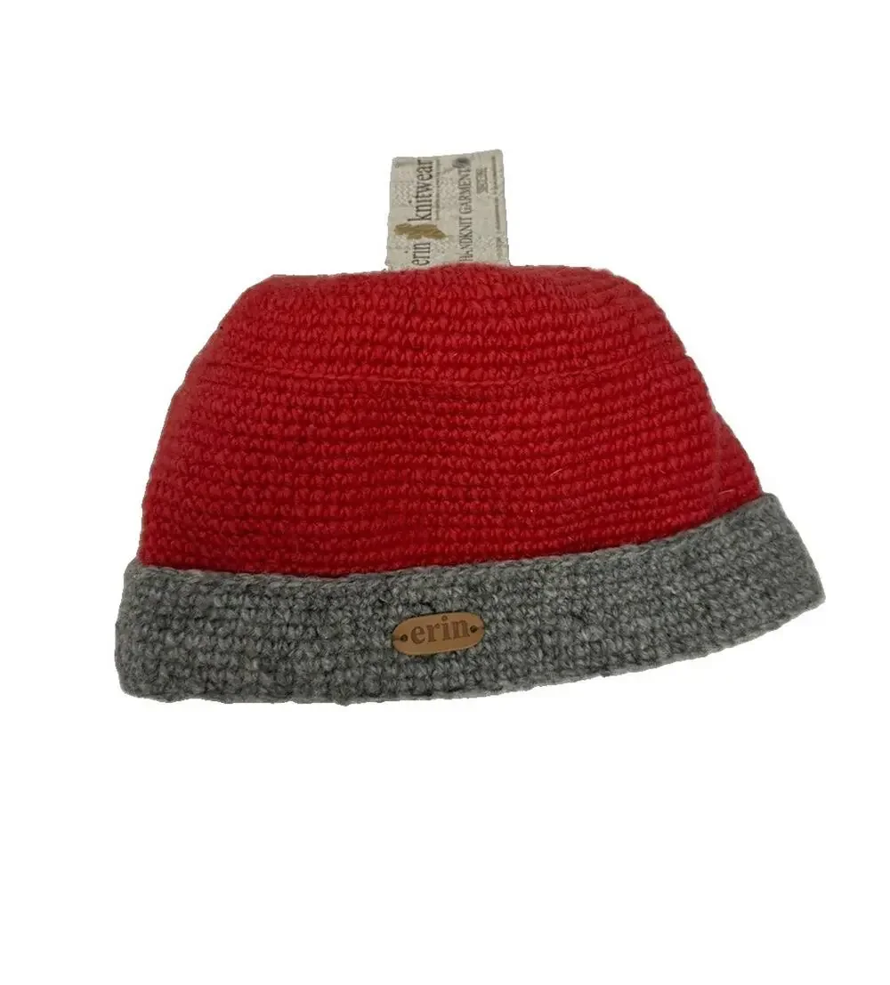 NEW Erin Knitwear Crochet Turn Up Wool Ireland Beanie Hat Lined Raspberry 1-6